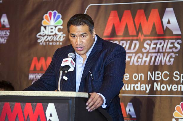 Ray Seto president of the World Series of Fighting league, speaks during a news conference at the Planet Hollywood Live theater (formerly the Theatre for the Performing Arts) at Planet Hollywood Thursday, Sept. 6, 2012. The new mixed martial arts league will debut with a fight card broadcast on NBC at the theater on Nov. 3.
