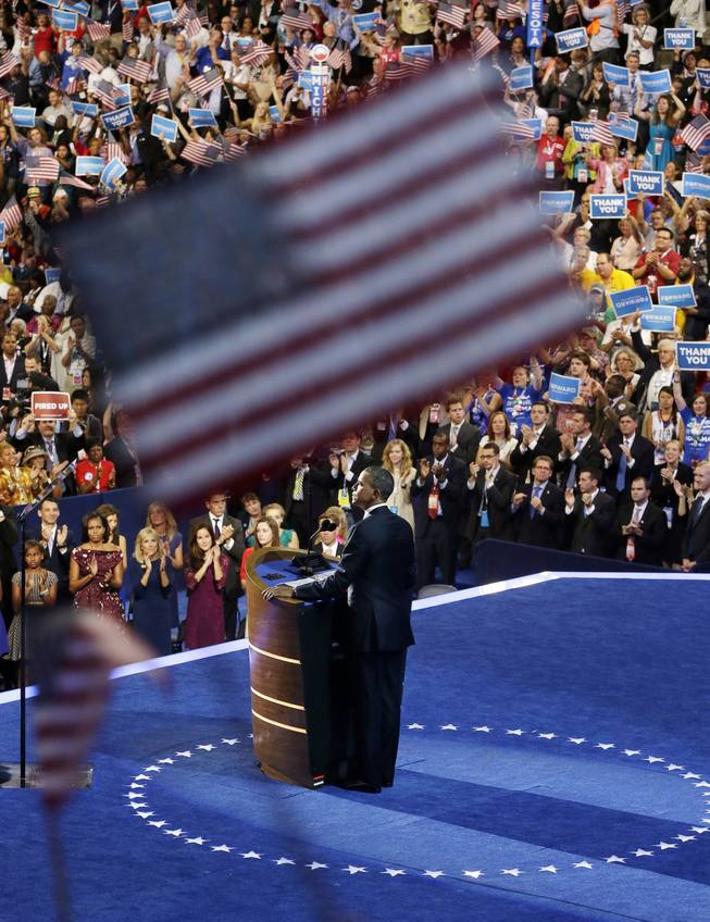 President Barack Obama speaks at the Democratic National Convention in Charlotte, N.C., Thursday, Sept. 6, 2012. 