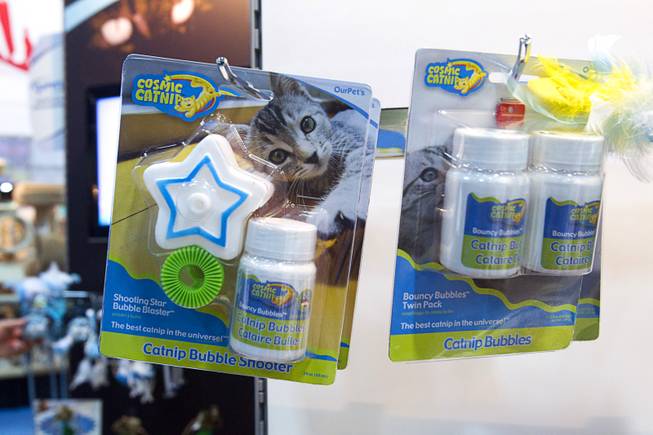 A Catnip Bubble Shooter is displayed during SuperZoo, a trade show for the pet industry, at the Mandalay Bay Convention Center Tuesday, Sept. 11, 2012.