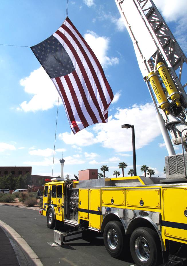Local residents, first responders and elected officials gathered in downtown Las Vegas on Tuesday, Sept. 11, 2012, to commemorate the 11th anniversary of the Sept. 11, 2001 terrorist attacks.