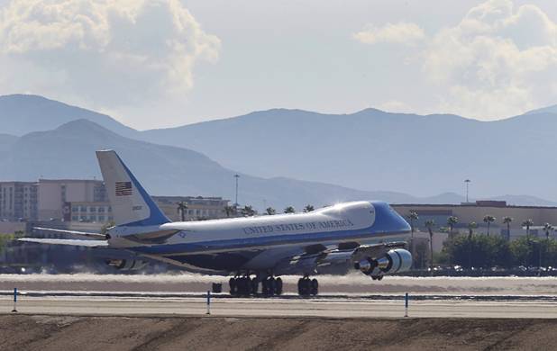 Air Force One touches down at McCarran International Airport Wednesday, Sept. 12, 2012.  President Barack Obama will be making a campaign stop at Cashman Field Center.