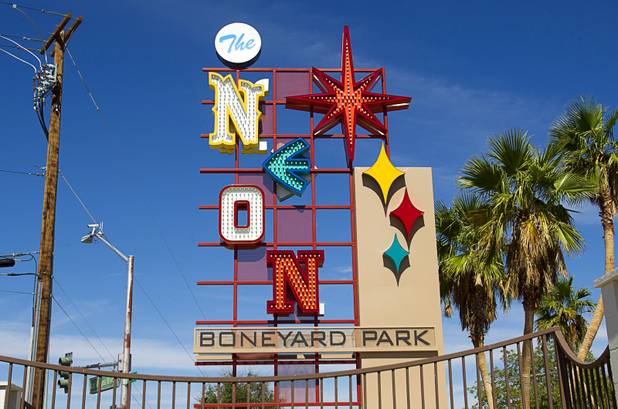 A sign for the Neon Boneyard Park, part of the Cultural Corridor, in downtown Las Vegas Sunday, Sept. 16, 2012.