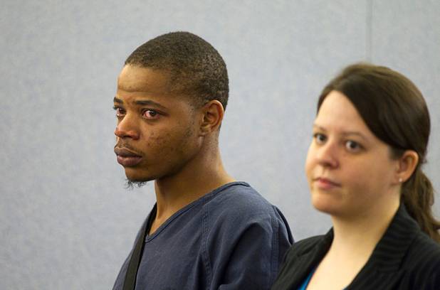 Gary Lee Hosey Jr., the suspected driver of a car that crashed into a bus stop on Spring Mountain Road Thursday, Sept. 13, 2012, makes an initial appearance at the Regional Justice Center Monday, Sept. 17, 2012. Attorney Caitlyn McAmis is at right. Four people died and eight were injured in the accident.