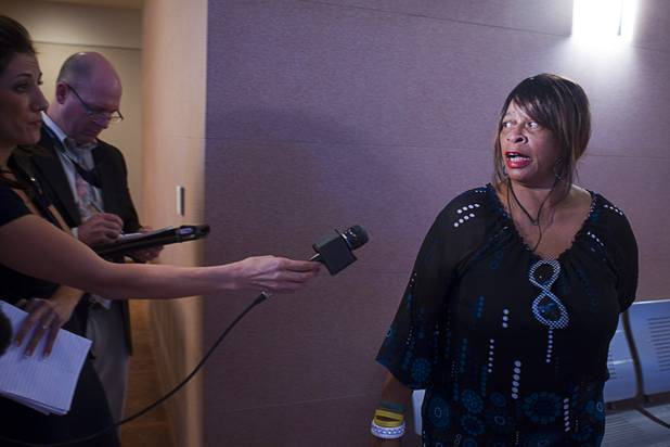 Mary Simpson of Apple Valley, Calif., aunt to Gary Lee Hosey Jr., speaks to  a reporter after her nephew's initial appearance at the Regional Justice Center Monday, Sept. 17, 2012. Gary Lee Hosey Jr. is the suspected driver of the car that crashed into the bus stop on Spring Mountain Road Thursday killing four people.