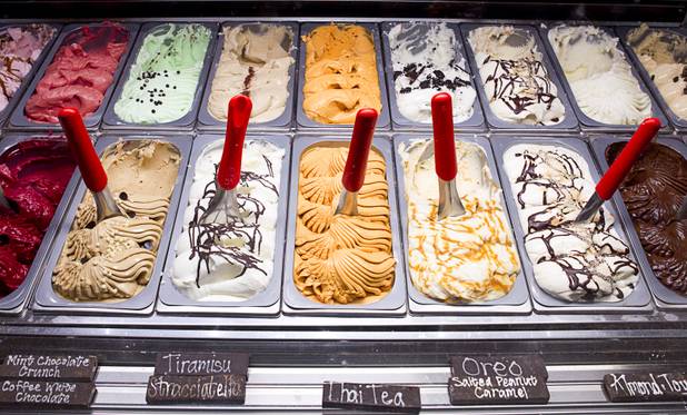 An array of gelato flavors are displayed at the Wicked Spoon buffet in the Cosmopolitan Tuesday, Sept. 18, 2012.