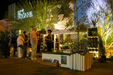 The Downtown Backyard Project set up their mini-urban park in a 9-foot by 14-foot wide parking space in the Arts District, Downtown Las Vegas, in support of Park(ing) Day, a world wide event to promote green spaces in urban environments, Friday Sept. 21, 2012.