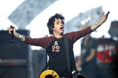 Green Day lead vocalist and guitarist Billie Joe Armstrong performs during the 2012 iHeartRadio Music Festival at MGM Grand Garden Arena on Friday, Sept. 21, 2012.