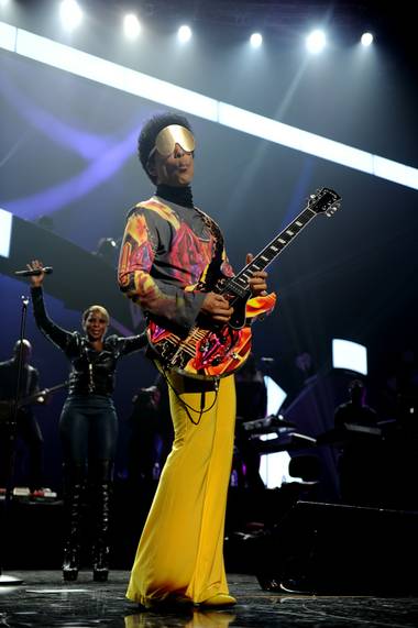 Prince performs during Night 2 of the 2012 iHeartRadio Music Festival at MGM Grand Garden Arena on Saturday, Sept. 22, 2012.