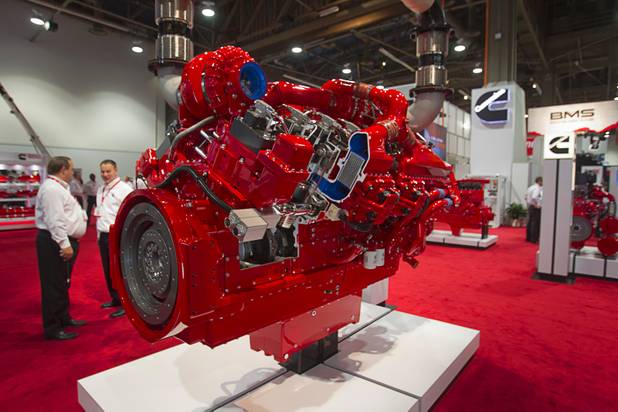 A Cummins engine with cut-away features is displayed during the MINExpo International 2012 trade show at the Las Vegas Convention Center Monday, Sept. 24, 2012. The smallest Cummins mining engine produces 49 hp, the largest can produce 4200 hp., a representative said.