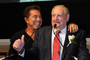 Steve Wynn and former Clark County Sheriff Ralph Lamb share a laugh before the CBS premiere of “Vegas” on Tuesday, Sept. 25, 2012, at Green Valley Ranch Resort. 