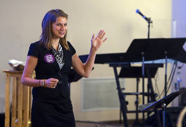 Intern Pastor Kaitlyn Ferguson has her first morning of preaching at New Song Church in Henderson Sunday, Sept. 30, 2012.