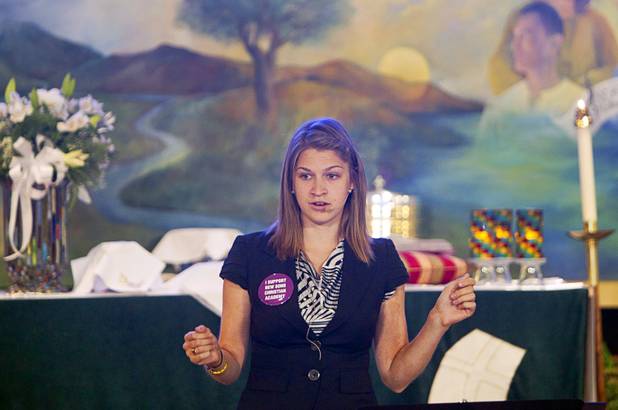Intern Pastor Kaitlyn Ferguson has her first morning of preaching at New Song Church in Henderson Sunday, Sept. 30, 2012.