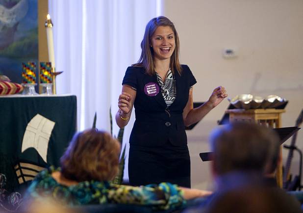 Intern Pastor Kaitlyn Ferguson has her first morning of preaching at New Song Church in Henderson Sunday, Sept. 30, 2012.