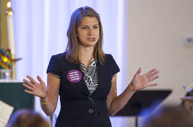 Intern Pastor Kaitlyn Ferguson has her first morning of preaching at New Song Church in Henderson Sunday, Sept. 30, 2012.