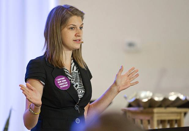 Intern Pastor Kaitlyn Ferguson has her first morning of preaching at New Song Church in Henderson Sunday, Sept. 30, 2012.