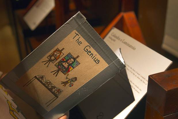 A decorated work book belonging to Hyde Park Middle School student Ethan French is shown during a visit to the "Da Vinci - The Genius" exhibit at the Imagine Gallery in the Venetian Monday, Oct. 1, 2012. This week, all Hyde Park sixth graders, who have been studying about Leonardo Da Vinci for about a month, will visit the exhibit. The traveling exhibit has been extended through January, a representative said.
