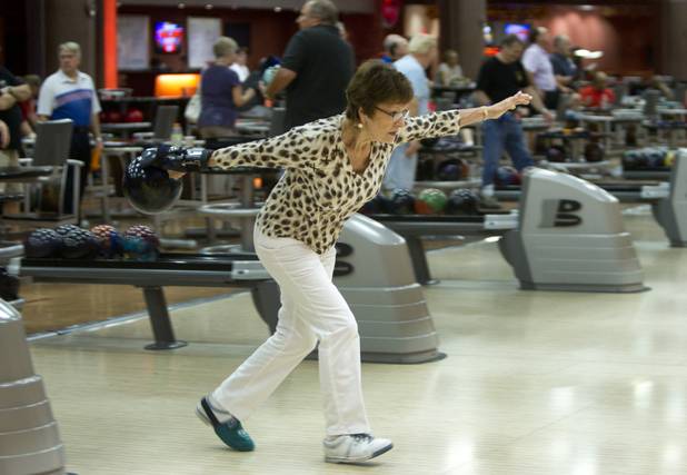 Bowler Irma Wenzel, 79, practices at Red Rock Lanes in the Red Rock Resort Wednesday, Oct. 3 2012. Wenzel was recognized Wednesday for bowling a perfect game at the bowling center on Sept. 26.