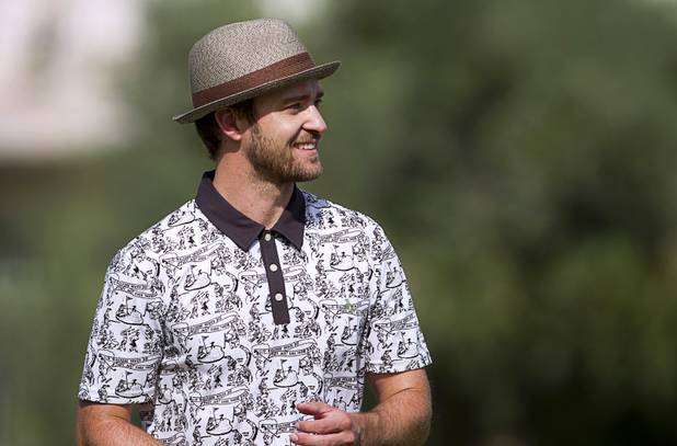 Justin Timberlake smiles during the Pro-Am portion of the Justin Timberlake Shriners Hospitals for Children Open at TPC Summerlin Wednesday, Oct. 3 2012.