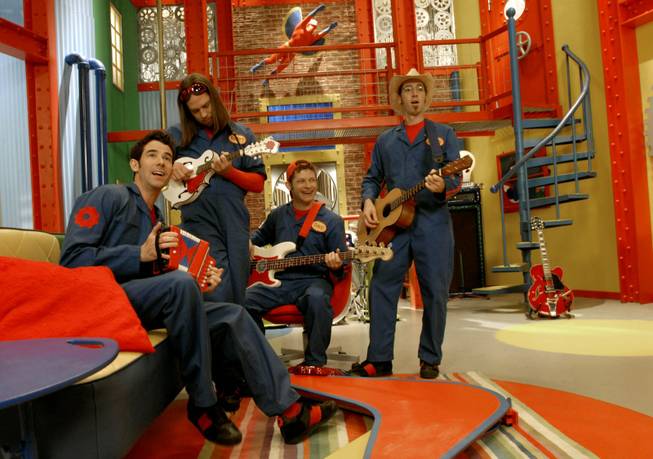 Imagination Movers, from left, Rich Collins, Scott Durbin, Dave Poche, Scott Smitty Smith rehearse on the studio on the set of their Disney televsion show in Harahan, La., Dec. 12, 2007.