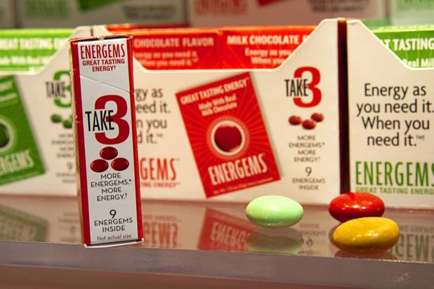 Energems, energy dietary supplements, are displayed during the annual National Association of Convenience Stores (NACS) trade show at the Las Vegas Convention Center Monday, Oct. 8, 2012.