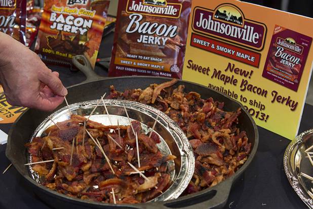 Johnsonville bacon jerky is displayed during the annual National Association of Convenience Stores (NACS) trade show at the Las Vegas Convention Center Monday, Oct. 8, 2012.