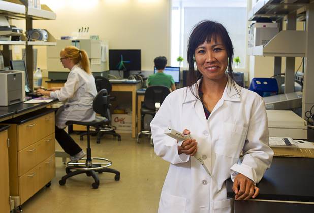 New UNLV professor Nora Caberoy poses in a lab at UNLV Tuesday, Oct. 9, 2012. Caberoy studies the retina of the eye and came to UNLV after completing a postdoctoral fellowship at the Bascom Palmer Eye Institute in Florida.
