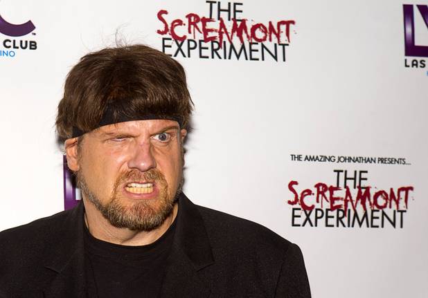 Amazing Jonathan arrives for a VIP/media night event at his SCREAMont Experiment haunted hotel at the Las Vegas Club in downtown Las Vegas Thursday, Oct. 10, 2012. The haunted hotel is open nightly from 7 p.m. to midnight.