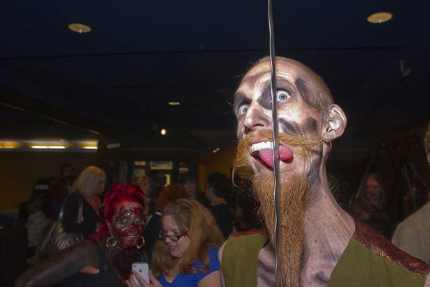 Andrew S. of the SwingShift SideShow poses during a VIP/media night event at the Amazing Jonathan's SCREAMont Experiment haunted hotel at the Las Vegas Club in downtown Las Vegas Thursday, Oct. 10, 2012. The haunted hotel is open nightly from 7 p.m. to midnight.