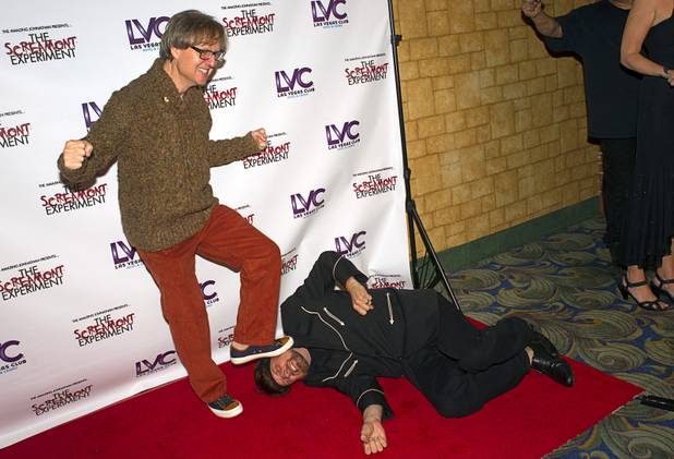 Magician Mac King, left, poses with the Amazing Jonathan during a VIP/media night event at the Amazing Jonathan's SCREAMont Experiment haunted hotel at the Las Vegas Club in downtown Las Vegas Thursday, Oct. 10, 2012. The haunted hotel is open nightly from 7 p.m. to midnight. Mac King has an afternoon comedy/magic show at Harrah's.