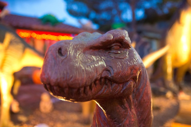 A view of Steve Springer's prehistoric front yard that was decorated in October in a Halloween theme.