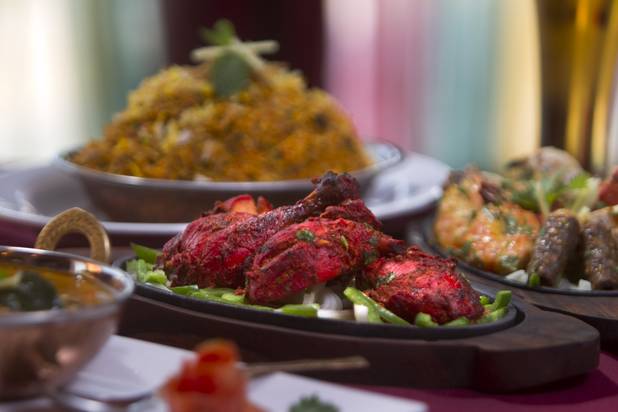 Tandoori chicken, center, at Saffron Flavors of India restaurant, 4450 N. Tenaya Way, Sunday, Oct. 14, 2012.