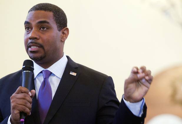 Steven Horsford, candidate for the state's 4th Congressional District, speaks during a debate with Danny Tarkanian at Temple Sinai of Las Vegas in Summerlin Sunday, Oct. 14, 2012. The temple's Men's Club sponsored the debate.
