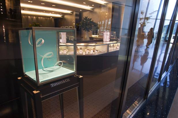 A display case is shown in the front window of Tiffany and Co. in the Crystals retail mall Monday, Oct. 15, 2012. One man arranged to place an engagement ring and a proposal in the case so that his girlfriend could see it as they window shopped, said Peter Sinibaldi, group director for the Las Vegas Tiffany stores.