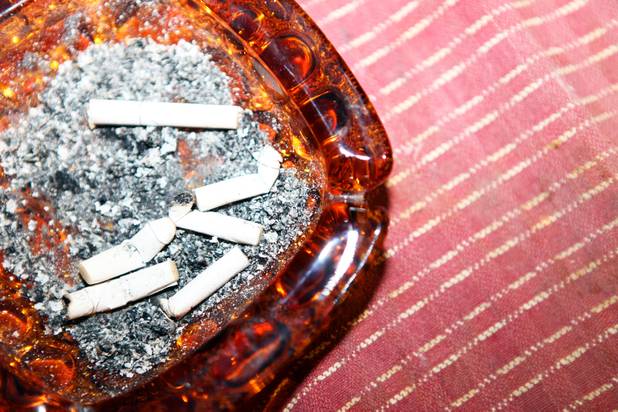 Cigarettes in an ashtray on the scene of a coroner investigator call in North Las Vegas.