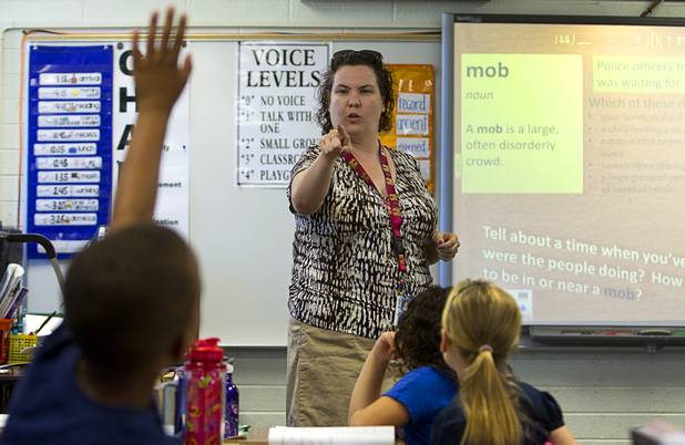Third grade teacher Ivy Bialorucki calls on a student during class at Lomie Heard Elementary School on Nellis Air Force Base Tuesday, Oct. 16, 2012. The school is the only Clark County school on a military base.