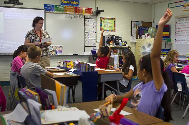 Ivy Bialorucki teaches a third grade class at Lomie Heard Elementary School on Nellis Air Force Base Tuesday, Oct. 16, 2012. The school is the only Clark County school on a military base.
