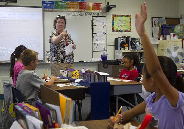 Third grade teacher Ivy Bialorucki calls on a student during class at Lomie Heard Elementary School on Nellis Air Force Base Tuesday, Oct. 16, 2012. The school is the only Clark County school on a military base.