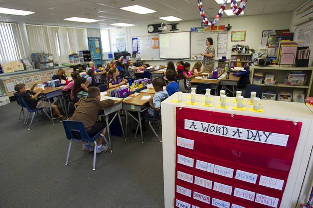 Ivy Bialorucki teaches a third grade class at Lomie Heard Elementary School on Nellis Air Force Base Tuesday, Oct. 16, 2012. The school is the only Clark County school on a military base.