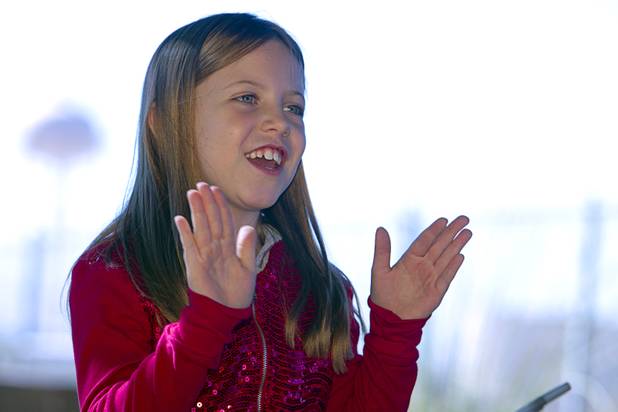 Third grader McKenna McGough speaks during an interview at Lomie Heard Elementary School on Nellis Air Force Base Tuesday, Oct. 16, 2012. The school is the only Clark County school on a military base.