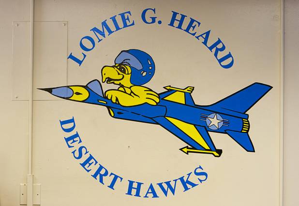 The Lomie Heard Elementary School logo is displayed at the school on Nellis Air Force Base Tuesday, Oct. 16, 2012. The school is the only Clark County school on a military base.