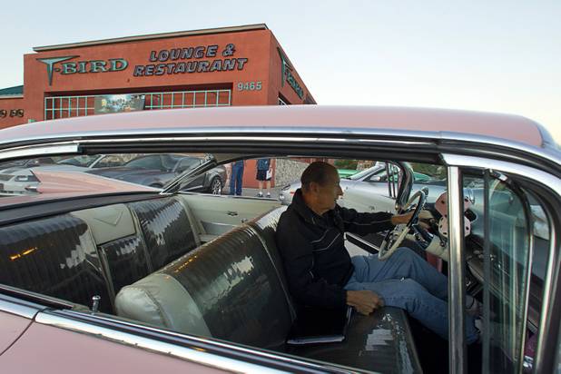 John Bergler arrives in a pink 1959 Cadillac for a Breakfast Club of Automotive Enthusiasts weekly meeting at the T-Bird Restaurant and Lounge, 9465 South Eastern Avenue, Wednesday, Oct. 17, 2012.