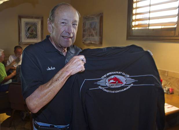 John Bergler displays a custom jacket during a Breakfast Club of Automotive Enthusiasts weekly meeting at the T-Bird Restaurant and Lounge, 9465 South Eastern Avenue, Wednesday, Oct. 17, 2012.