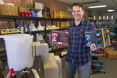 Owner Steve Berg poses with beer kits in Vegas Homebrew & Winemaking, 5140 W. Charleston Blvd., Thursday, Oct. 18,&nbsp;2012.