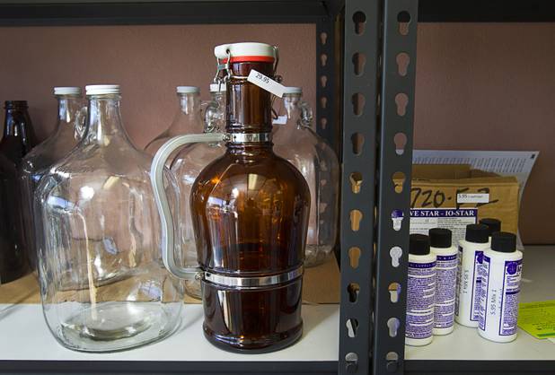 A reclosable bottle, center, is displayed at Vegas Homebrew & Winemaking, 5140 W. Charleston Blvd., Thursday, Oct. 18, 2012.