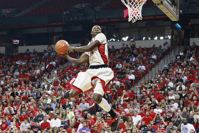 UNLV forward Demetris Morant soars to the hoop during the dunk contest at the team's First Look scrimmage Thursday, Oct. 18, 2012 at the Thomas & Mack.