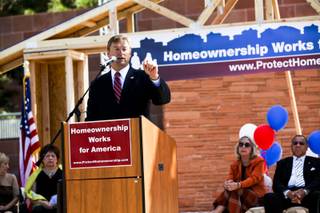 Sen. Dean Heller speaks at a homeownership rally at the Clark County Government Center Amphitheater in Las Vegas Thursday, Oct. 18, 2012.