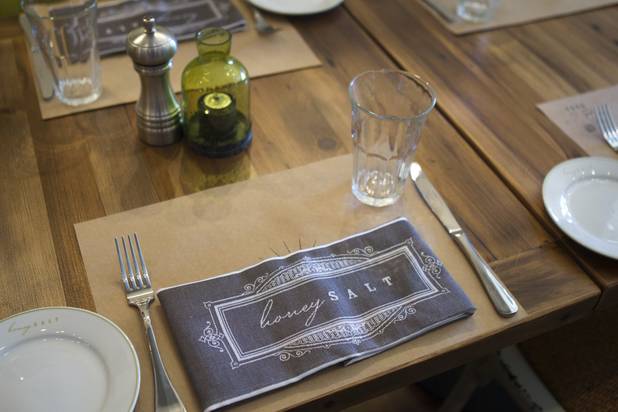 A place setting at Honey Salt, a new restaurant at 1031 S Rampart Blvd, Monday, Oct. 22, 2012.