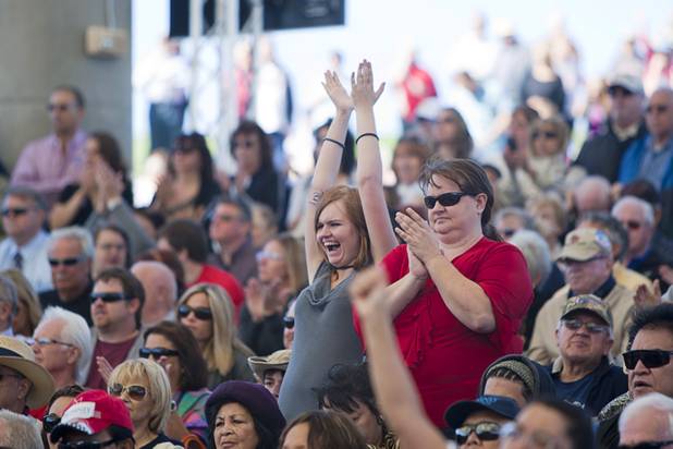 Women cheer for Republican candidates during a campaign rally at the Henderson Pavilion Tuesday, Oct. 23, 2012.