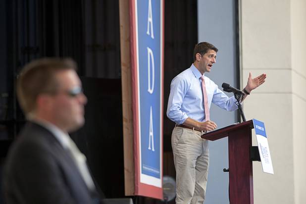 Republican vice presidential candidate Paul Ryan speaks during a campaign rally at the Henderson Pavilion Tuesday, Oct. 23, 2012.
