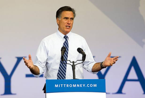 Republican presidential candidate Mitt Romney speaks during a campaign rally at the Henderson Pavilion Tuesday, Oct. 23, 2012.